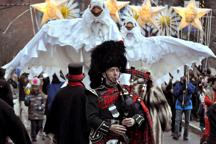 Richmond Johnston plays bagpipes at the annual Sinterklaas Parade in Kingston, NY.